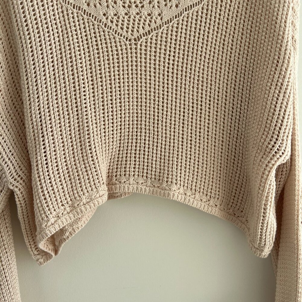 Happy Nature Crochet Knit Sweater Boho Crop Balloon Sleeve Cotton M Festival - Picture 3 of 7